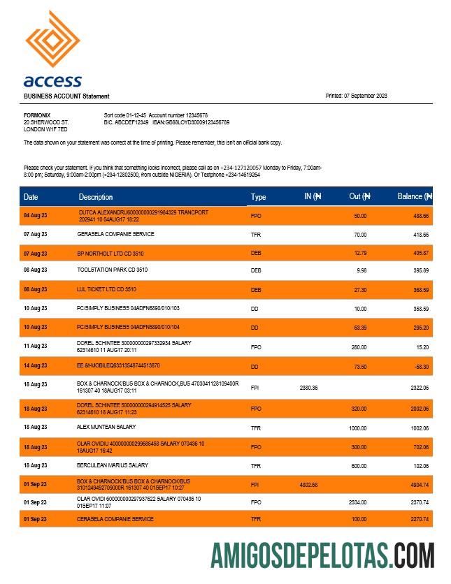 Em branco Access empresa bancária extrato de conta corrente modelo Word e PDF
